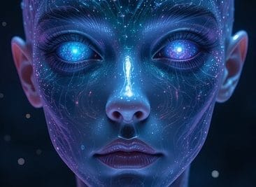 Ser interdimensional humanoide con rostro azul.